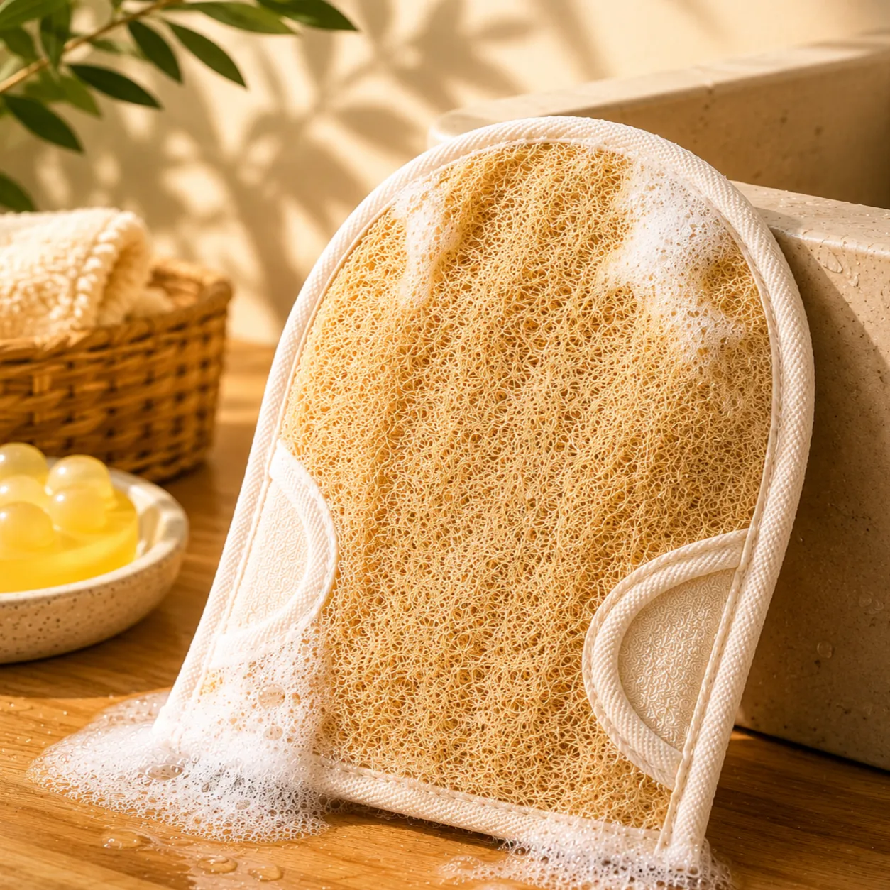 Lifoplus Loofah scrubhandschoen katoen tweezijdig