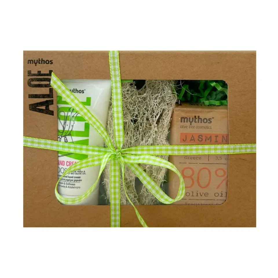 Mythos Aloe cadeauset voetcrème jasmijnzeep loofah