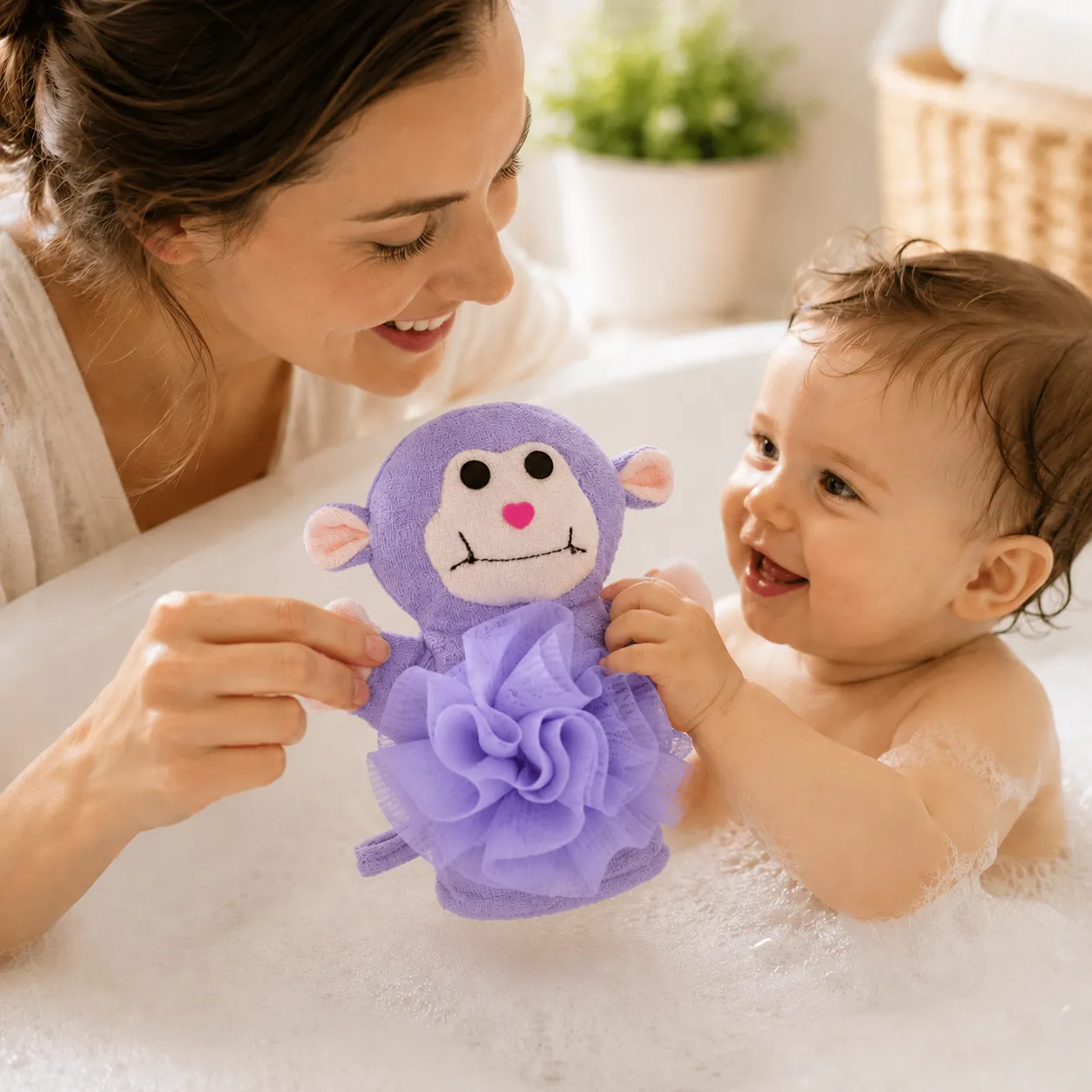 Lifoplus Baby Spons Paars Aap Katoen voor Kinderen