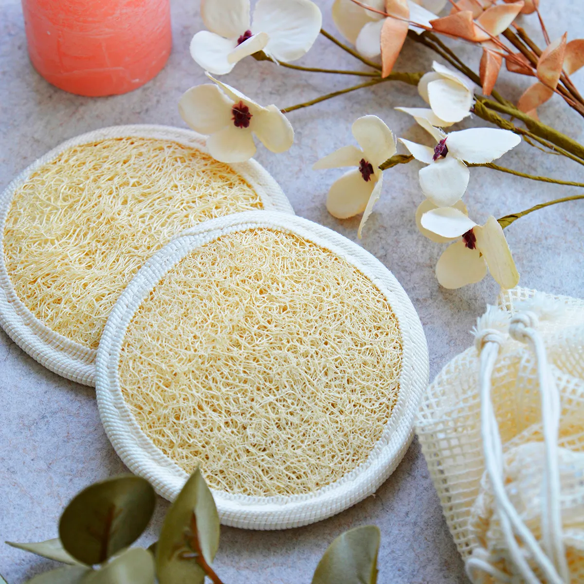 Lifoplus Bath gezichtsspons luffa rond met katoen