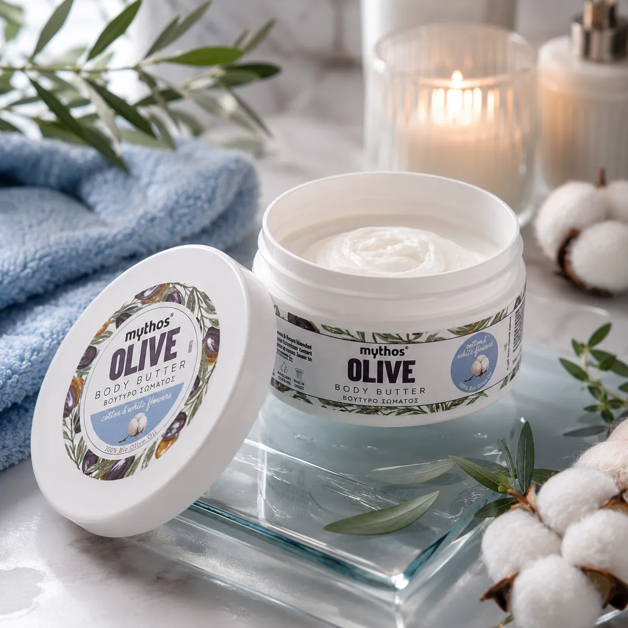 Mythos Olive bodybutter 200ml katoen witte bloemen